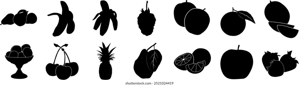 A set of berries and fruits.Colorful cartoon icons of ripe and juicy fruits isolated on a white background,avocado,lime,nutrition,pear ,apple,plum,apricot,grape,melon