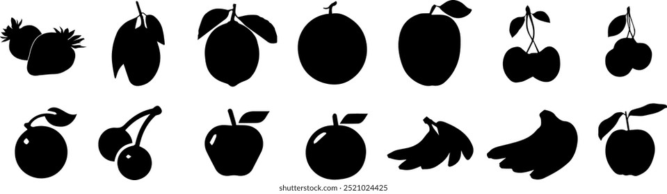 A set of berries and fruits.Colorful cartoon icons of ripe and juicy fruits isolated on a white background,avocado,lime,nutrition,pear ,apple,plum,apricot,grape,melon