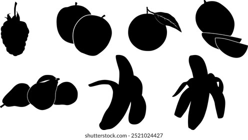 A set of berries and fruits.Colorful cartoon icons of ripe and juicy fruits isolated on a white background,avocado,lime,nutrition,pear ,apple,plum,apricot,grape,melon