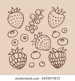 Set of berries. Hand drawn vector illustration in outline style.