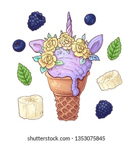 Set berries ice cream. Vector illustration Hand drawing.