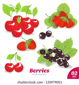 Set of berries, strawberry, cherry, black currant