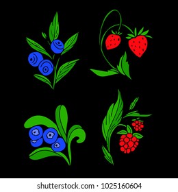 Set of berries vector illustration. Doodle style. Design, print, logo, decor, textile, paper