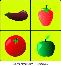 set of berries, vegetables, fruits