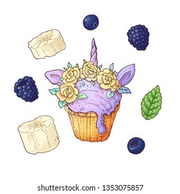 Set of berry cupcake. Vector illustration Hand drawing.