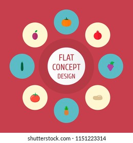 Set of berry icons flat style symbols with potato, tomato, pineapple and other icons for your web mobile app logo design.