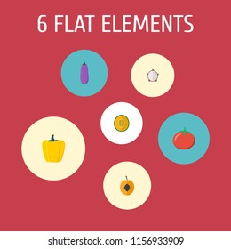 Set of berry icons flat style symbols with eggplant, tomato, apricot and other icons for your web mobile app logo design.
