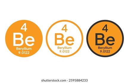 Set Beryllium, Be, chemical periodic element icon. The chemical element of the periodic table. Sign with atomic number. Beryllium element