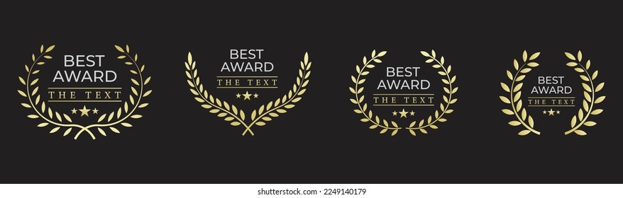 Set of Best Award gold laurel wreath badge logo design tree star vector illustration isolated on black background.