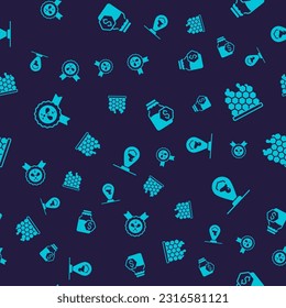 Set Best bee, Honeycomb, Sale in jar of honey and location on seamless pattern. Vector