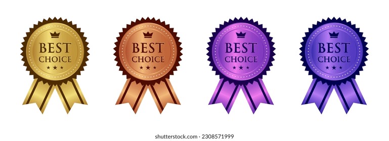 Set best choice medal ribbon vector design. Premium quality realistic golden best choice label badge isolated