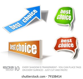 Set of "Best Choice" speech bubble sticker with transparent shadows, ready to be placed on every surface.