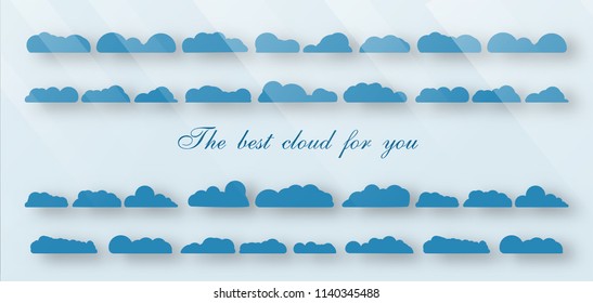 Set of the best cloud isolated on blue background with text space and light.