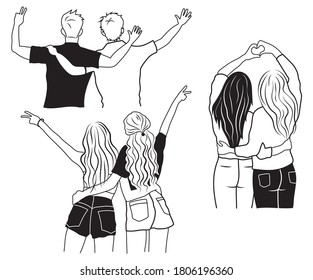 Set Of Best Friends Hugging. Collection Of People Having Good Time Together. Happy Friendship Day. Vector Illustration Illustration Of Strong Friendships.