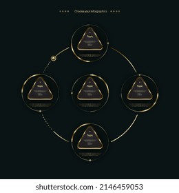 A set of best Golden rectangles buttons elements circle on dark background. SET of premuim steps or options for web button design, work flow vector design