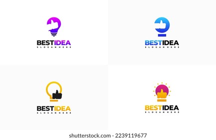 Set of Best Idea logo designs concept vector, Idea Bulb with Thumb up logo symbol, Education symbol icon
