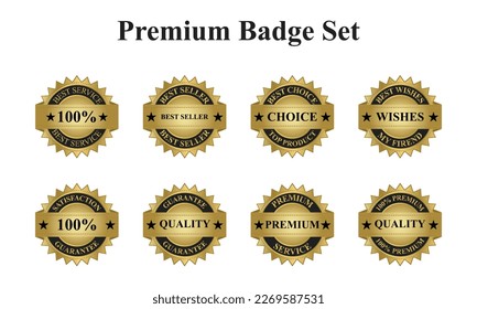 A Set Of Best Seller Badge, Best Wishes Badge, 100 Percent Gaurantee, Quality Guarantee Seal, Best Choice Label, Premium Vector Illustration