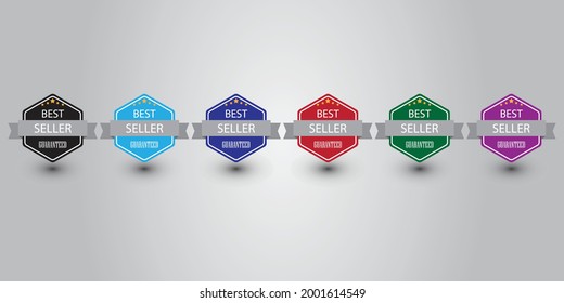 Set of best seller guaranteed badges. Colorful sale badges, sticker, logo, icon, tag design. Vector illustration.