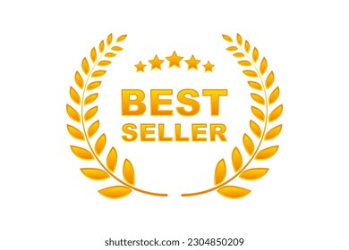 Set of best seller icon design with wreath laurel. Best seller badge logo design. Gold logo design with wreath laurel. Symbol of victory, achievement, honor, quality product, or success