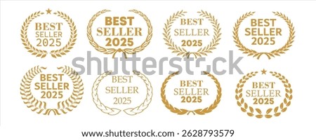 Set best seller icon design with laurel, best seller badge logo isolated . vector eps