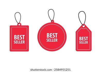 A set of "Best Seller" tags designed for product promotions, e-commerce, and marketing, featuring bold typography and eye-catching designs.