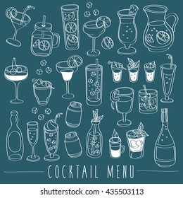 Set of Beverage Doodles : Cocktail Menu : Vector Illustration