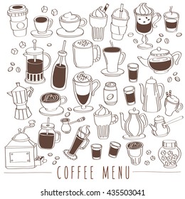 Set of Beverage Doodles : Coffee Menu : Vector Illustration