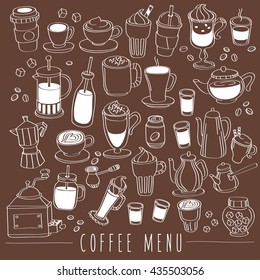 Set of Beverage Doodles : Coffee Menu : Vector Illustration
