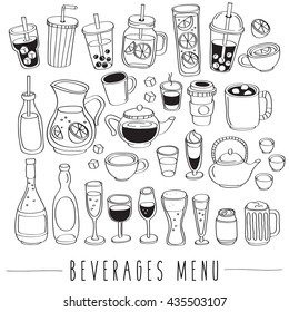 Set of Beverage Doodles : Various Menu  : Vector Illustration