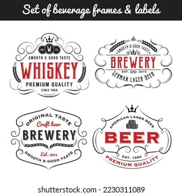 set of beverage frame label for brewery whiskey. sticke. logo, emblem for beer and brewery.