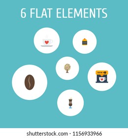 Set of beverage icons flat style symbols with espresso dispenser, latte, tree and other icons for your web mobile app logo design.