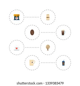 Set of beverage icons flat style symbols with package, iced drink, coffee capsule and other icons for your web mobile app logo design.