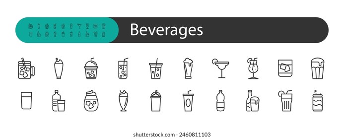 set of beverage icons, iced drink, cold drink