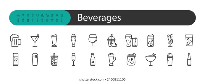 set of beverage icons, iced drink, cold drink
