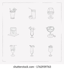 Set of beverage icons line style symbols with blue hawAI, manhattan cocktail, strawberry colada and other icons for your web mobile app logo design.