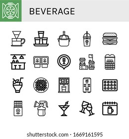 Conjunto de iconos de bebidas. Tales como Romper, Perforador, Disparos, Cubo de Hielo, Smoothie, Cheeseburger, Bar, Yogurt, Cóctel, Barriles, Bolas de Queso, Tostada de Bean, Máquina de venta , Iconos de bebidas