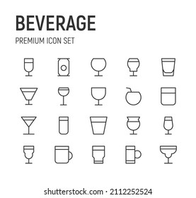Set of beverage line icons. Premium pack of signs in trendy style. Pixel perfect objects for UI, apps and web. 