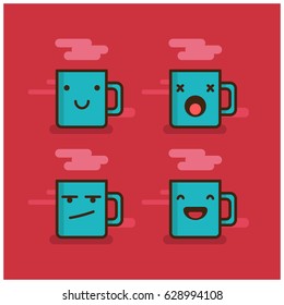 Set of Beverage Mug Line Icons Smiling Laughing Dead and Upset