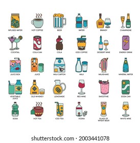 Set of beverage thin line and pixel perfect icons for any web and app project. 