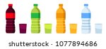 Set of Beverages bottles, soda, lemon, orange and water