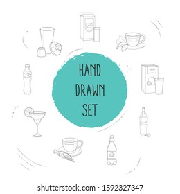 Set of beverages icons line style symbols with margarita glass, cola, shaker and other icons for your web mobile app logo design.