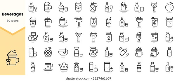 Set of beverages Icons. Simple line art style icons pack. Vector illustration