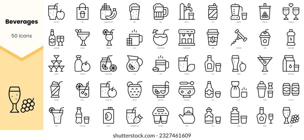 Set of beverages Icons. Simple line art style icons pack. Vector illustration