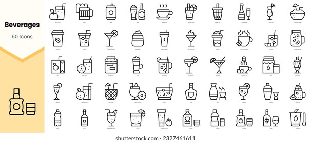 Set of beverages Icons. Simple line art style icons pack. Vector illustration
