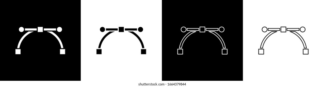 Set Bezier curve icon isolated on black and white background. Pen tool icon.  Vector Illustration
