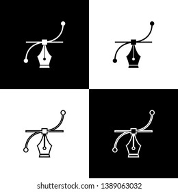 Set Bezier curve icons isolated on black and white background. Pen tool icon. Vector Illustration