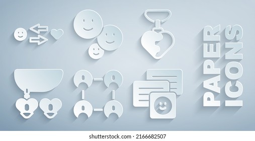 Set BFF Or Best Friends Forever, Necklace With Heart Shaped, Chat Messages On Laptop, Happy Friendship Day And Romantic Relationship Icon. Vector