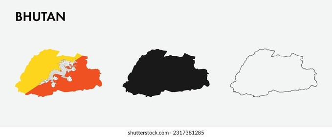 Set of Bhutan map isolated on white background, vector illustration design