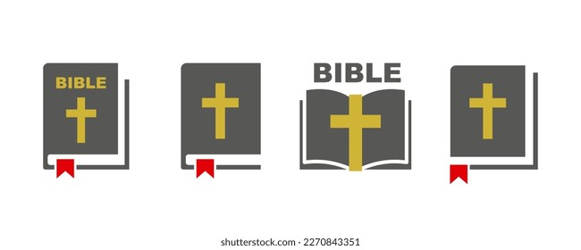 Set of bible book vector icons. Religious book. Christianity sign. Reading holy. Religious symbol.