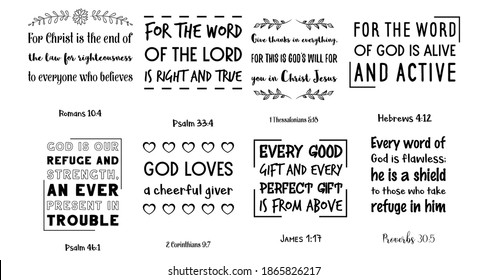 Set of Bible verses. Christian Quotes and Scripture sayings 